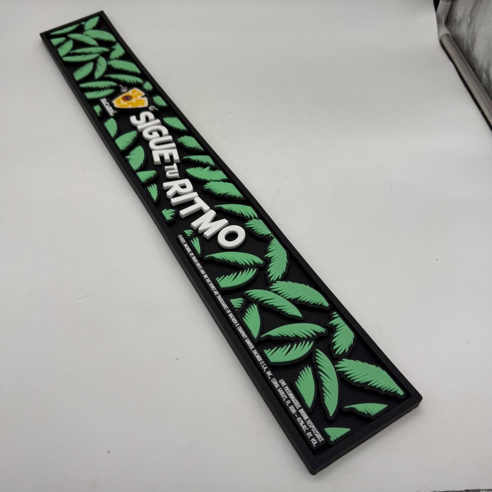 Bacardi Bar Mat Runner Sigue Tu Ritmo Black Green Tropical Rum Barware New - Picture 4 of 7